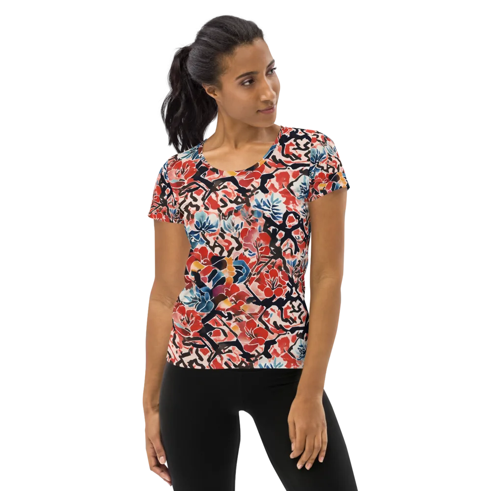 Crimson Brushwork on Women's Athletic T-Shirt — Front