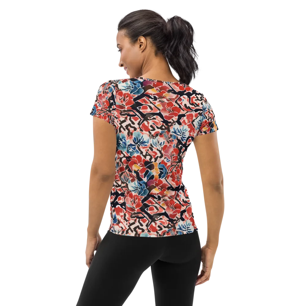 Crimson Brushwork on Women's Athletic T-Shirt — Back