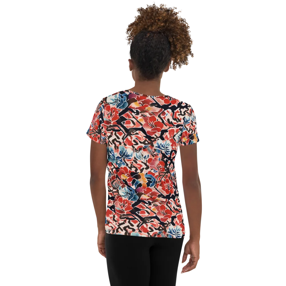 Crimson Brushwork on Women's Athletic T-Shirt — Back