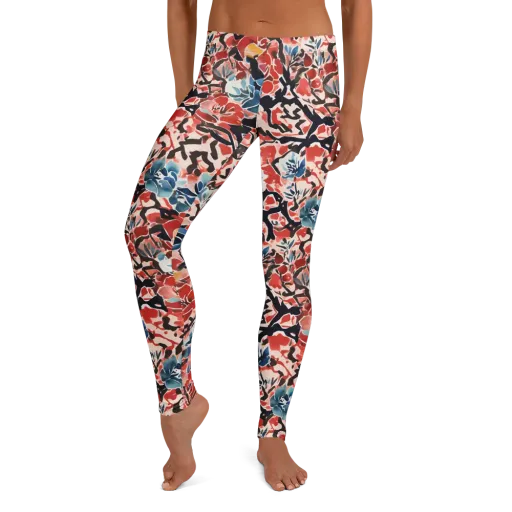 Crimson Brushwork on a Leggings