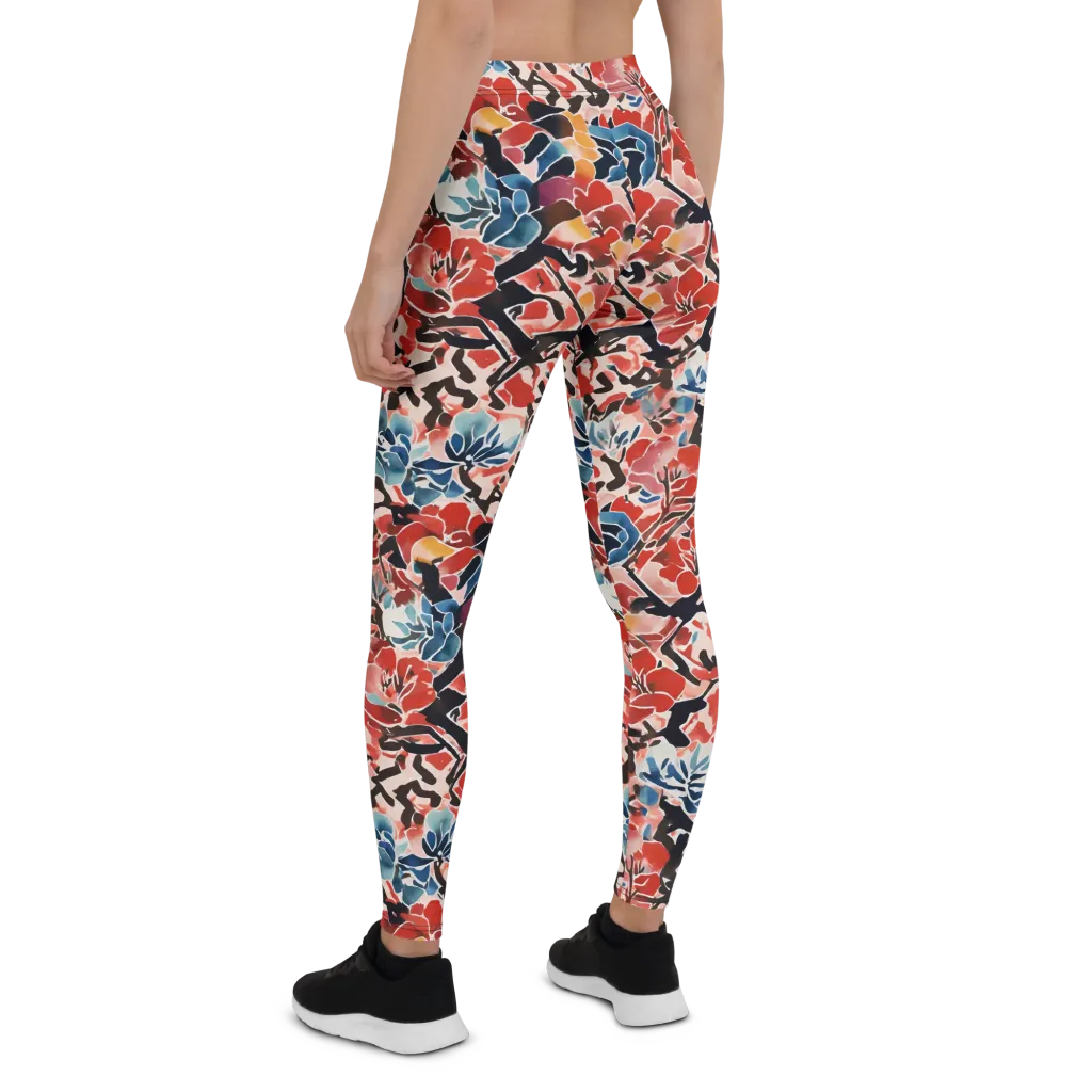 Crimson Brushwork on Leggings — Back