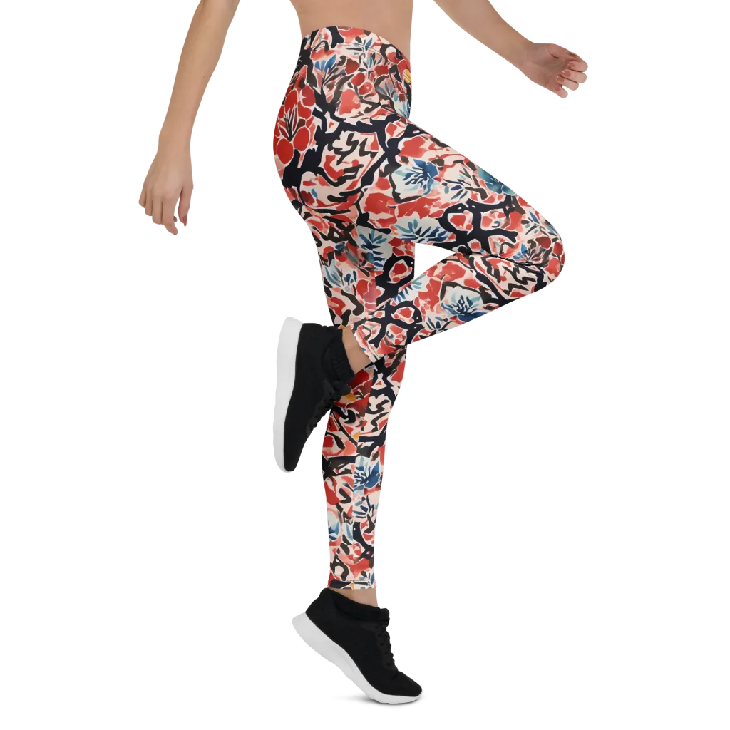 Crimson Brushwork on Leggings — Right