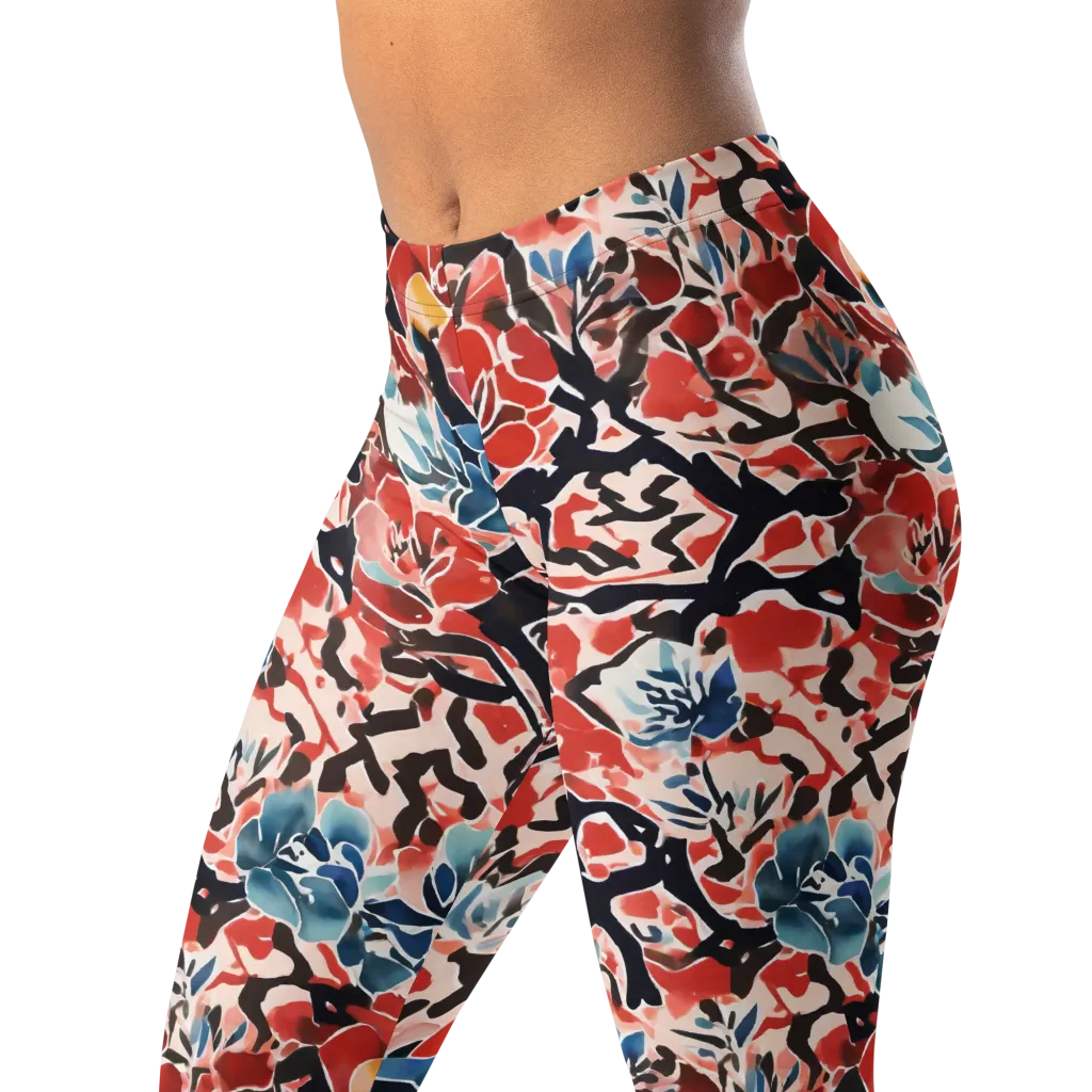 Crimson Brushwork on Leggings — Left Front