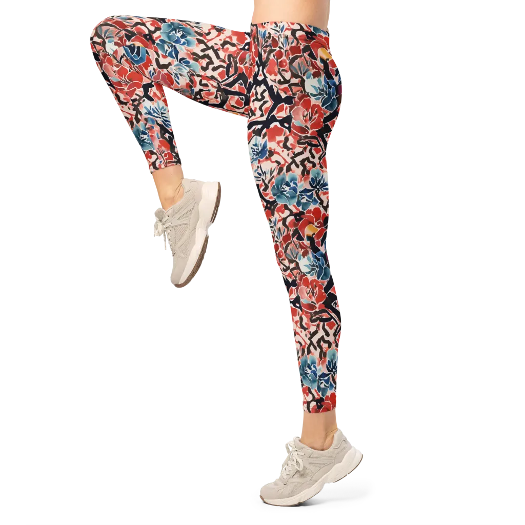 Crimson Brushwork on Leggings — Left