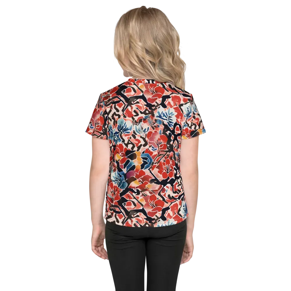 Crimson Brushwork on Kids Crew Neck T-Shirt — Back