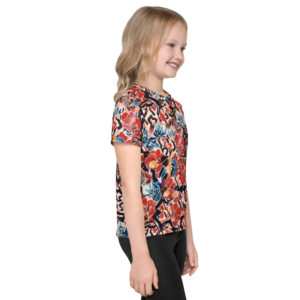 Crimson Brushwork on Kids Crew Neck T-Shirt — Right