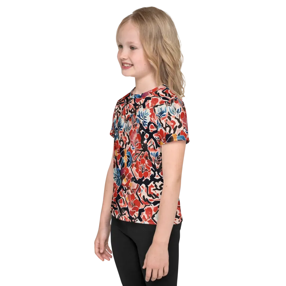 Crimson Brushwork on Kids Crew Neck T-Shirt — Left