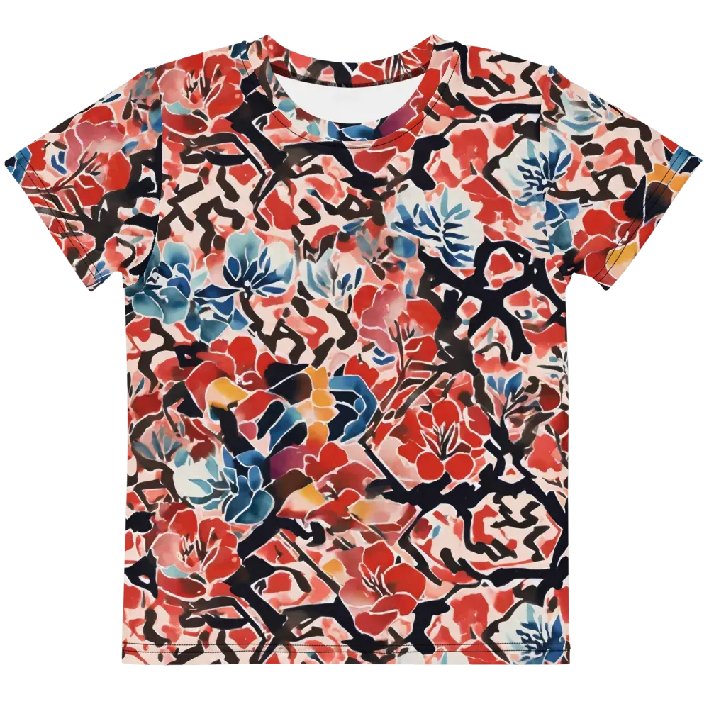 Crimson Brushwork on Kids Crew Neck T-Shirt — Front