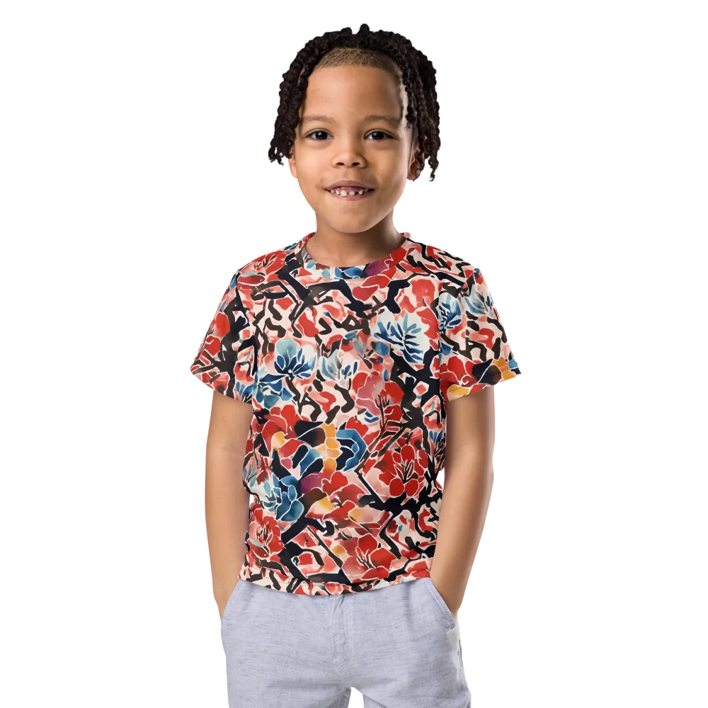 Crimson Brushwork on Kids Crew Neck T-Shirt — Front