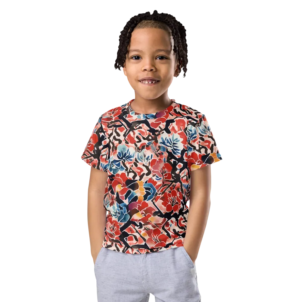 Crimson Brushwork on Kids Crew Neck T-Shirt — Front