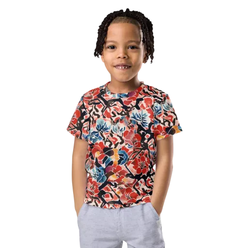 Crimson Brushwork on a Kids Crew Neck T-Shirt