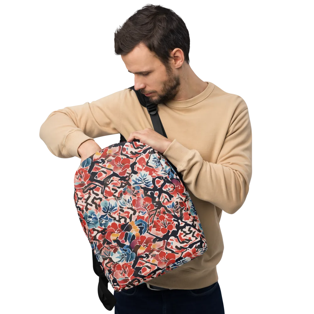 Crimson Brushwork on Minimalist Backpack — Front