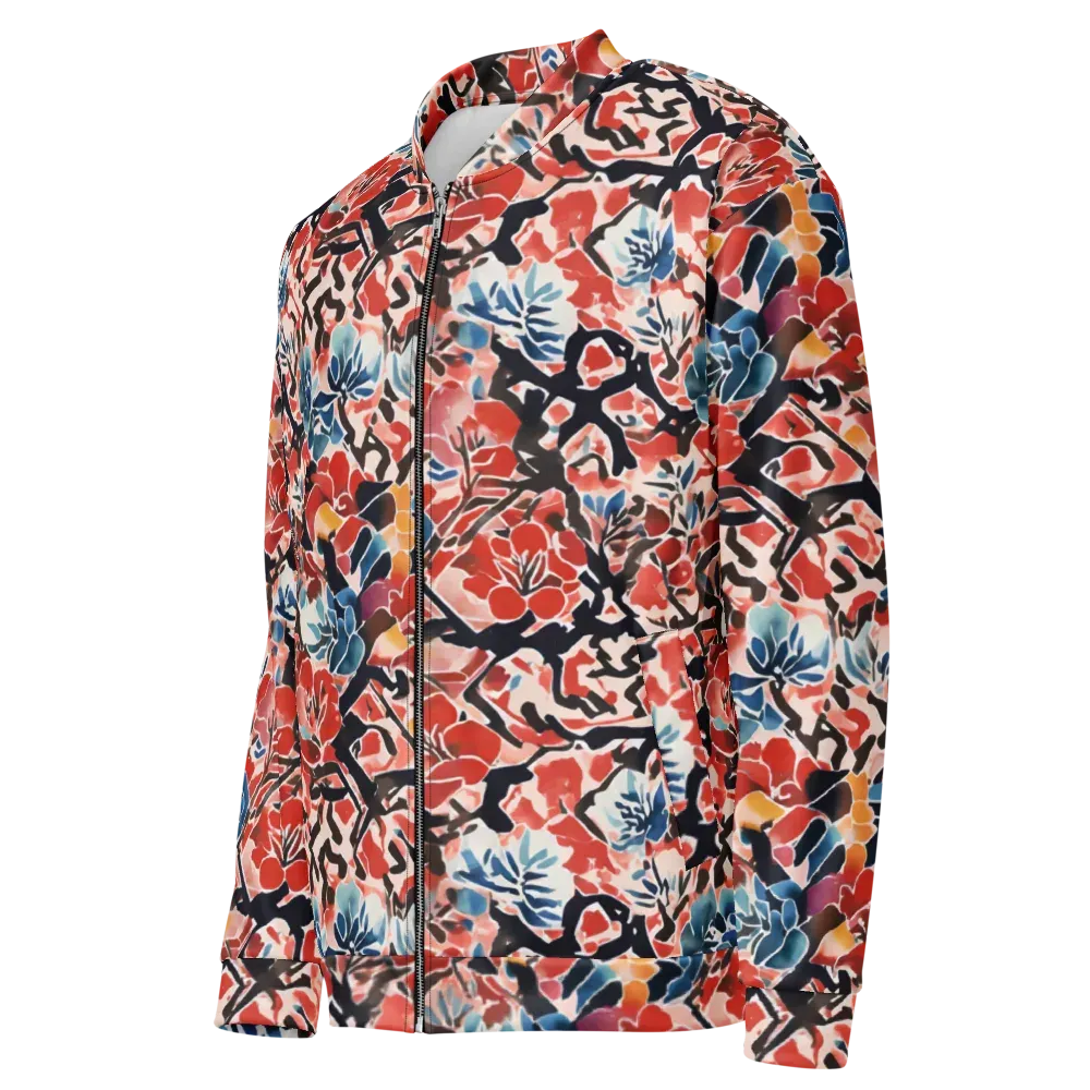 Crimson Brushwork on Bomber Jacket — Left Front