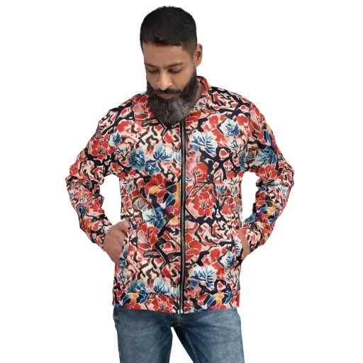 Crimson Brushwork on Bomber Jacket