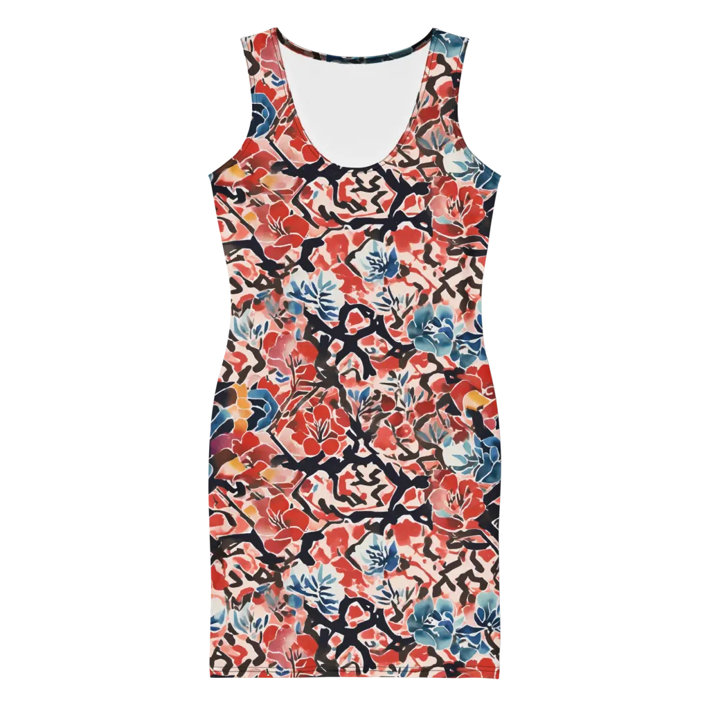 Crimson Brushwork on Bodycon Dress — Front