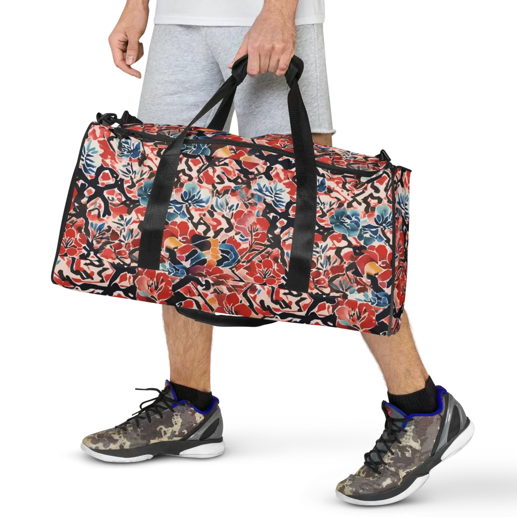 Crimson Brushwork on Duffle Bag — Front