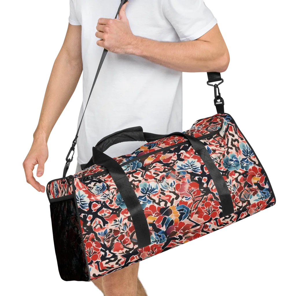 Crimson Brushwork on Duffle Bag — Right Front