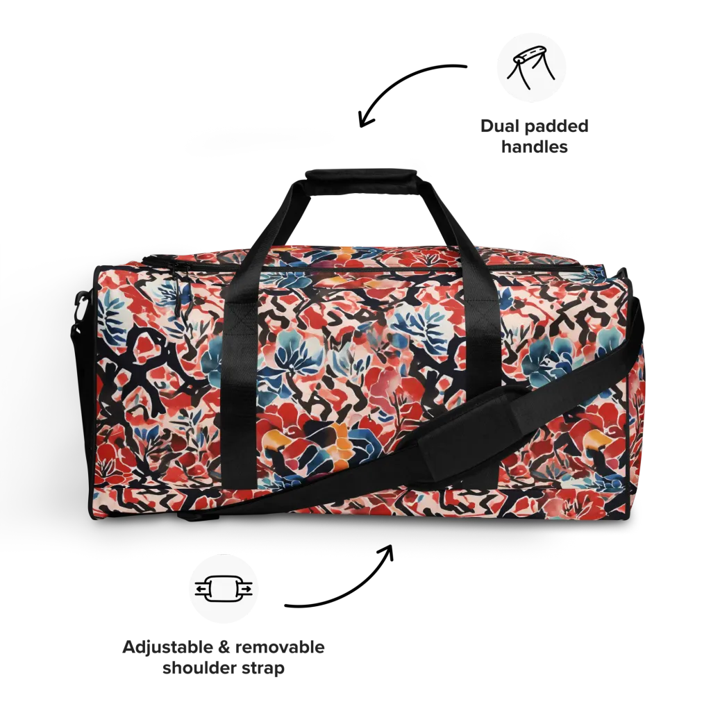 Crimson Brushwork on Duffle Bag — Front