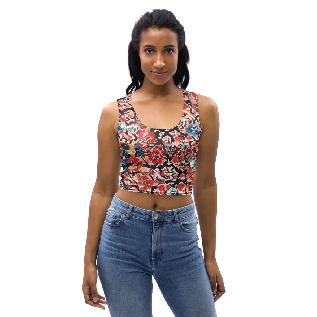 Crimson Brushwork on Crop Top — Front
