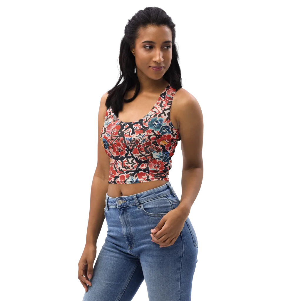 Crimson Brushwork on Crop Top — Left Front