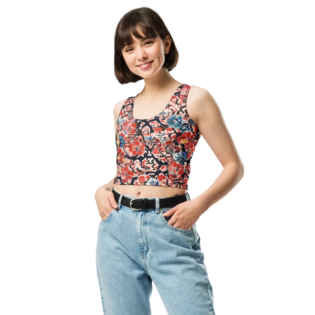 Crimson Brushwork Crop Top on model