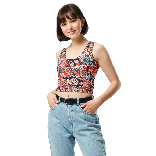 Crimson Brushwork on a Crop Top