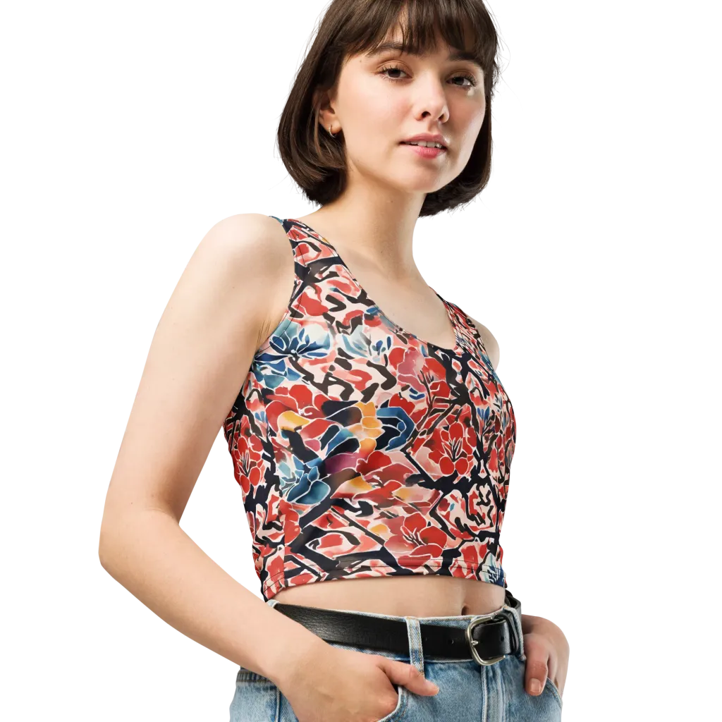Crimson Brushwork on Crop Top — Right Front