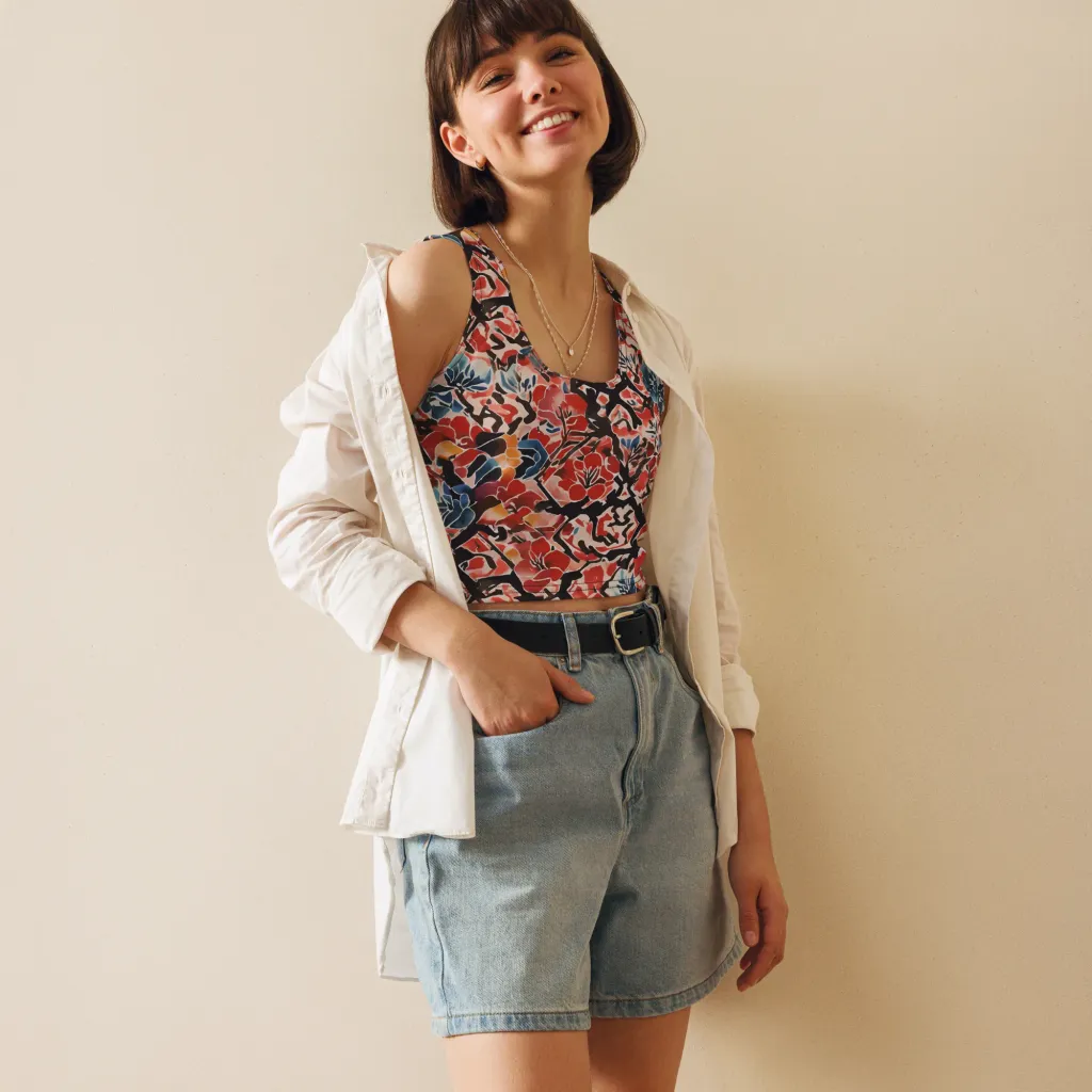 Crimson Brushwork on Crop Top — Front