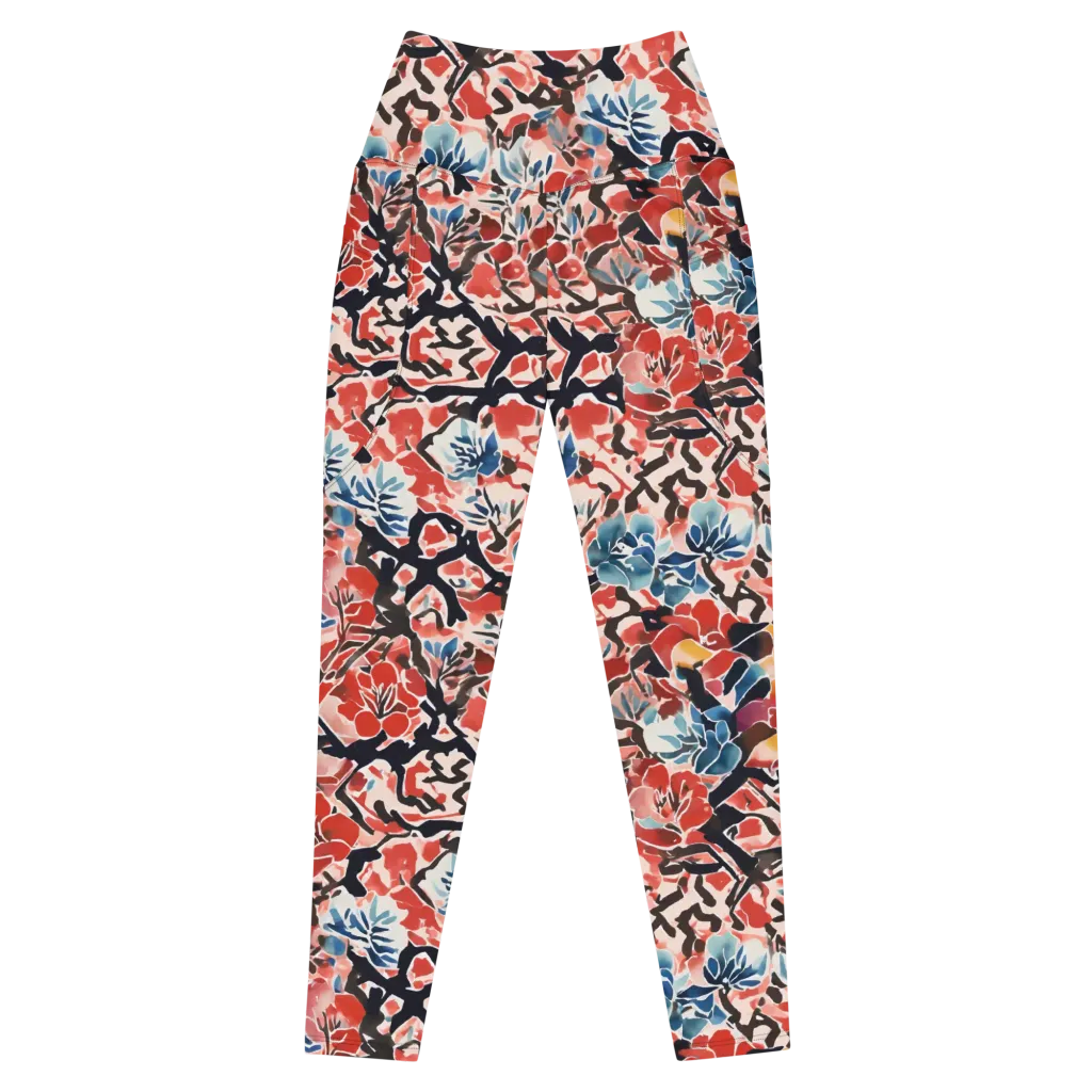 Crimson Brushwork on Leggings with Pockets — Front