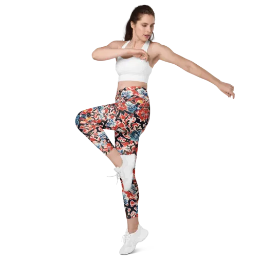 Crimson Brushwork on a Leggings with Pockets