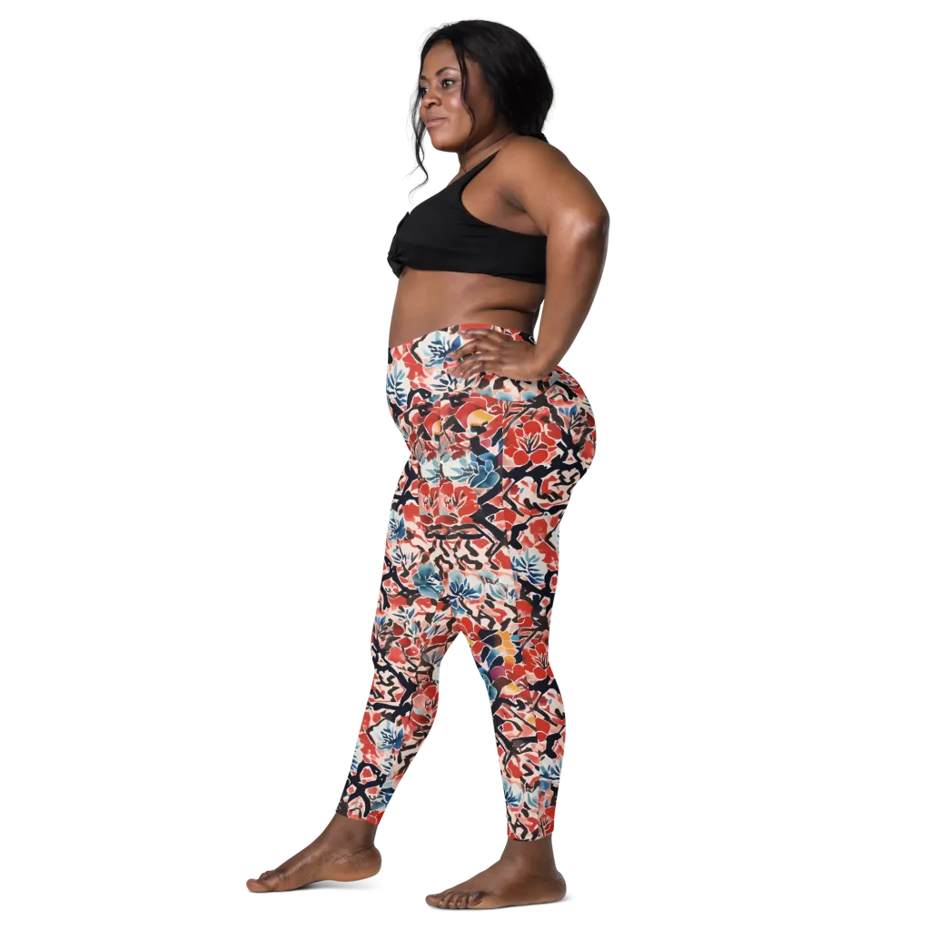 Crimson Brushwork on Leggings with Pockets — Left