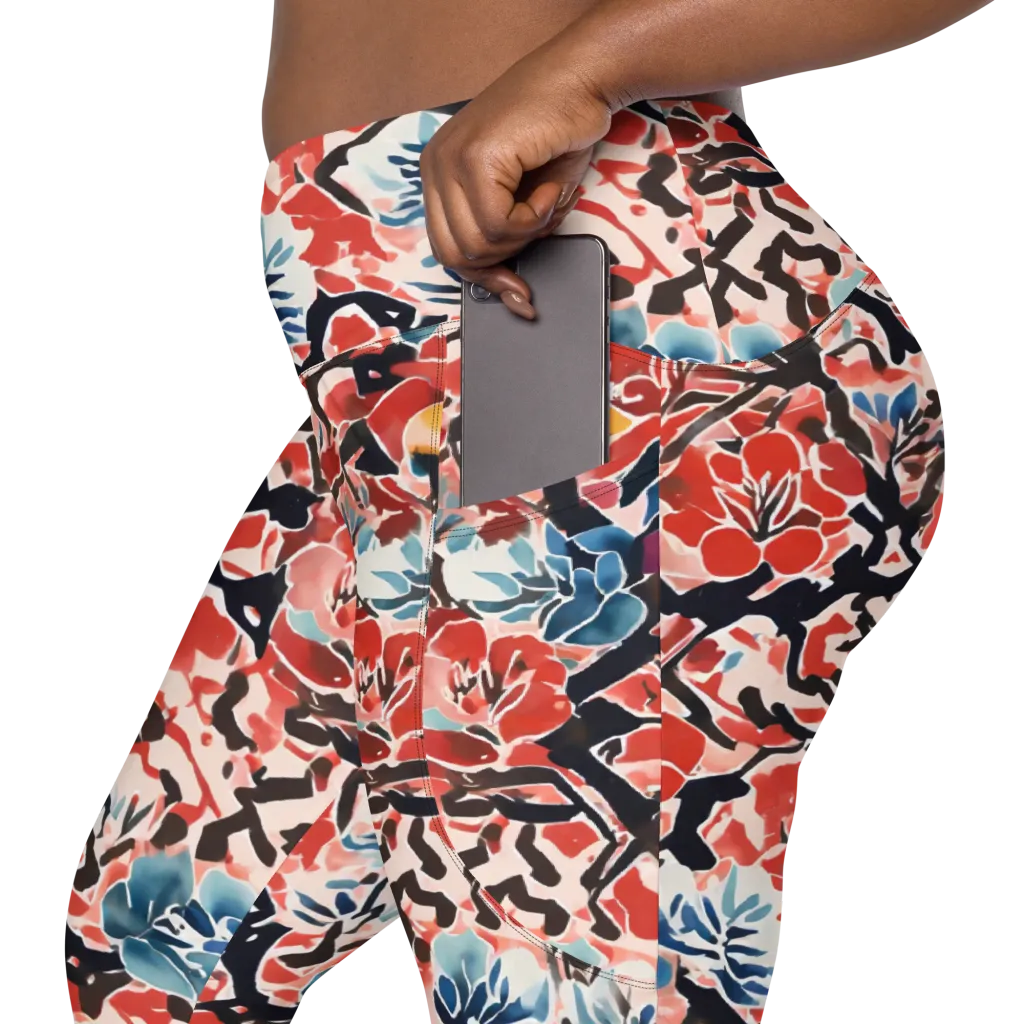 Crimson Brushwork on Leggings with Pockets — Product details 2