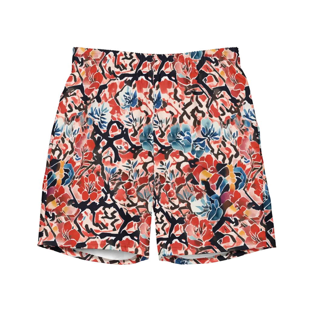 Crimson Brushwork on Swim Trunks — Front