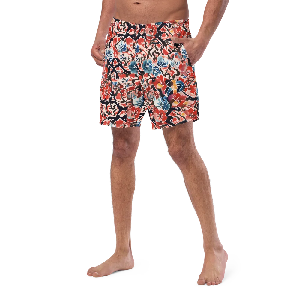 Crimson Brushwork on Swim Trunks — Left Front