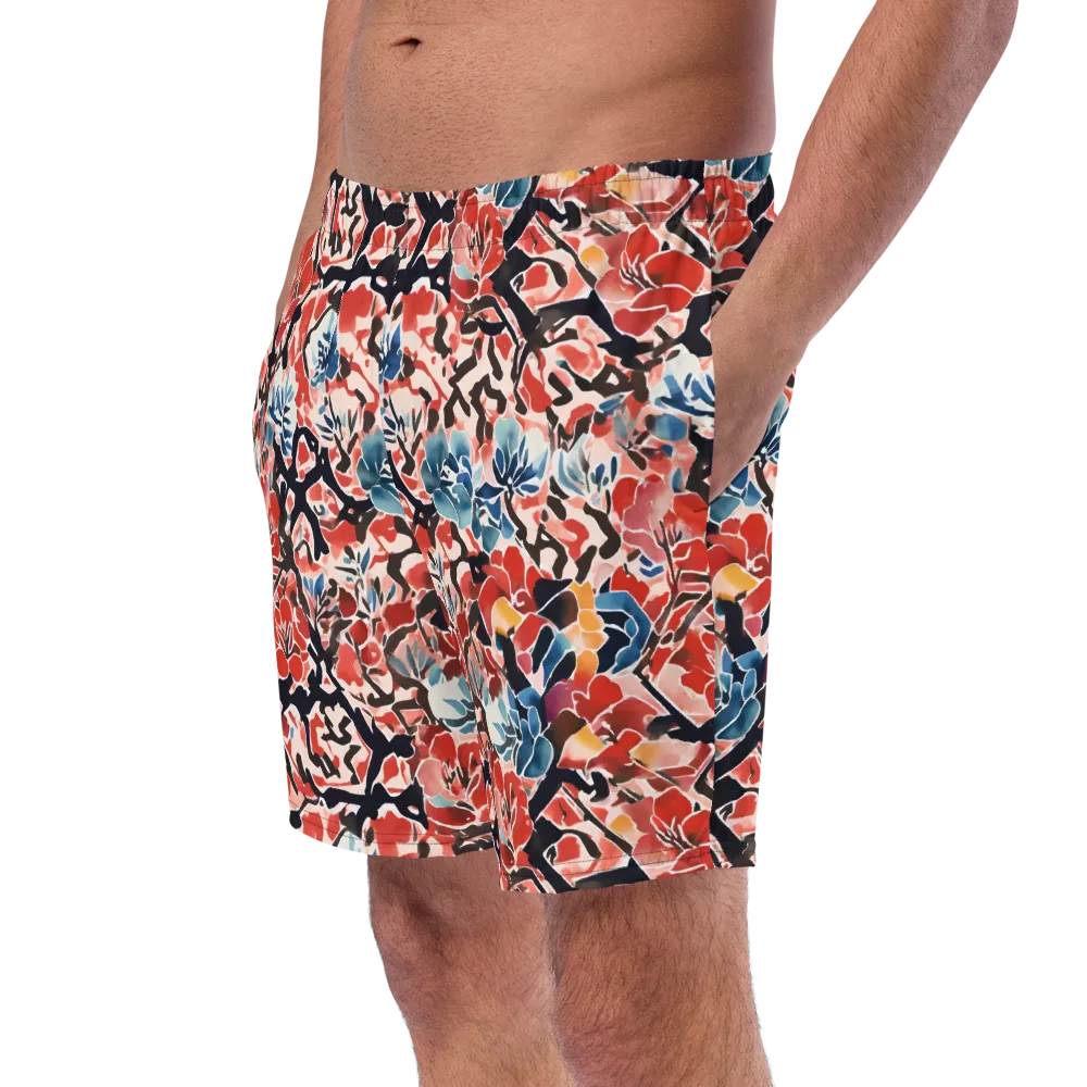 Crimson Brushwork on Swim Trunks — Left Front