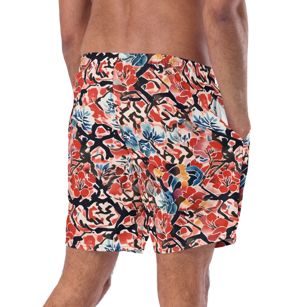 Crimson Brushwork on Swim Trunks — Right Back