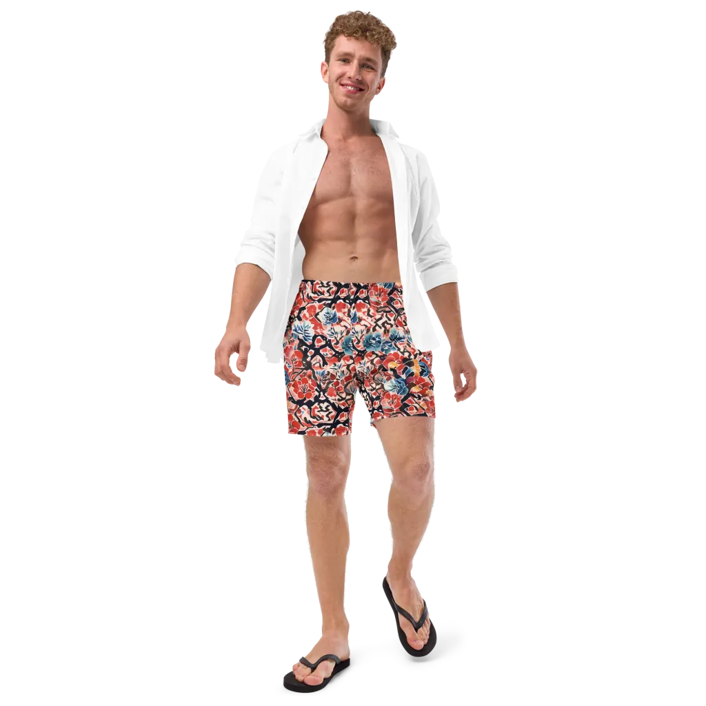 Crimson Brushwork on Swim Trunks — Front