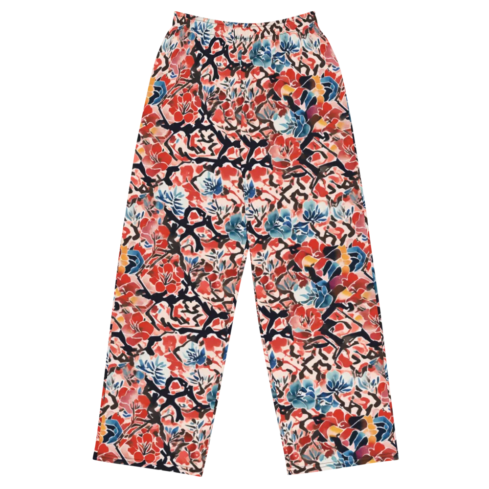 Crimson Brushwork on Wide-Leg Pants — Front