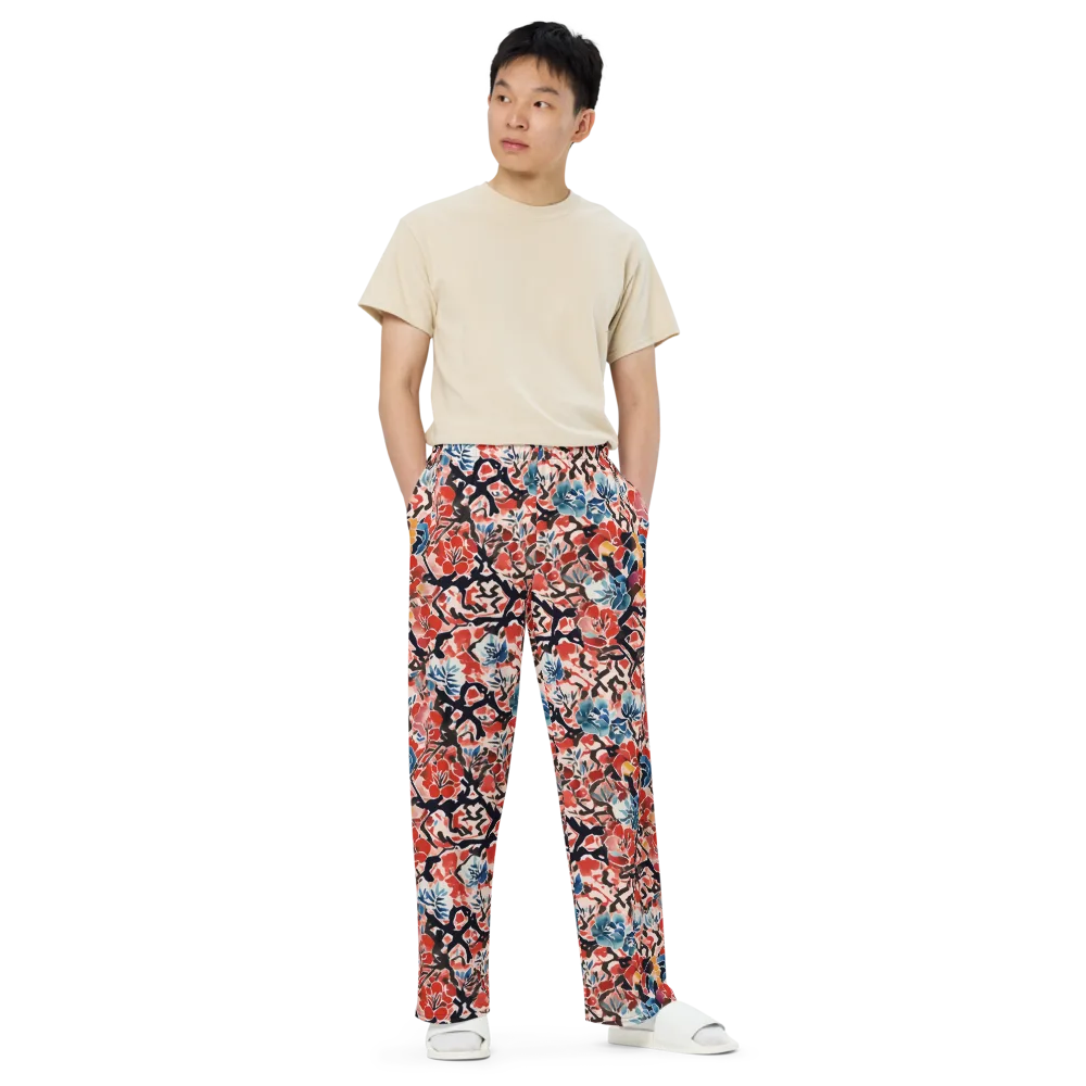 Crimson Brushwork on Wide-Leg Pants — Front