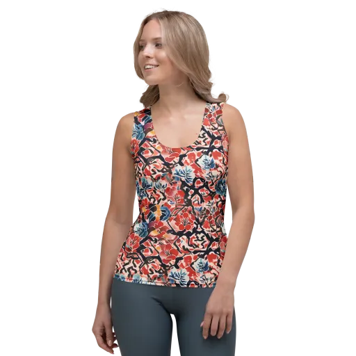 Crimson Brushwork on a Women's Tank Top