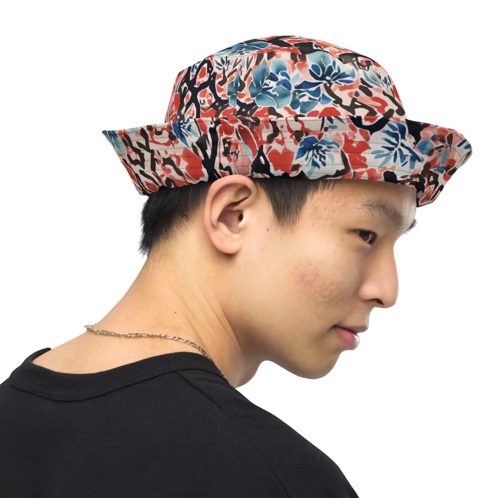 Crimson Brushwork on Reversible Bucket Hat — Right Outside