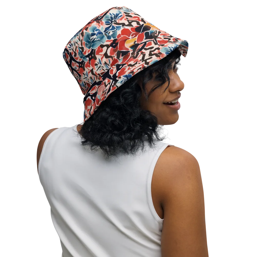 Crimson Brushwork on Reversible Bucket Hat — Right Outside
