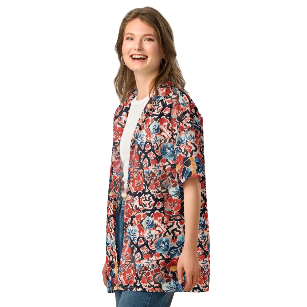 Crimson Brushwork on Button Shirt — Left Front