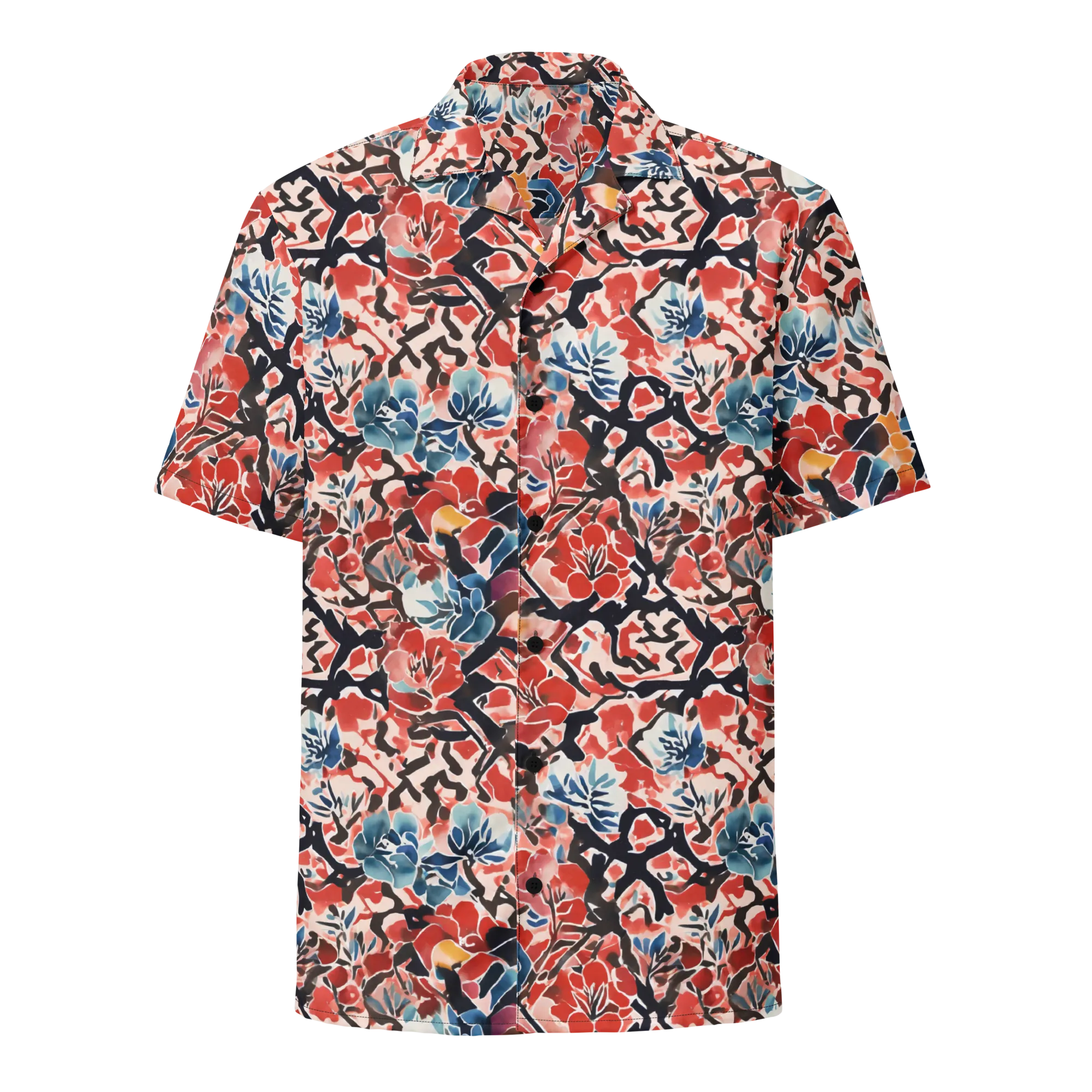 Crimson Brushwork on Button Shirt — Front