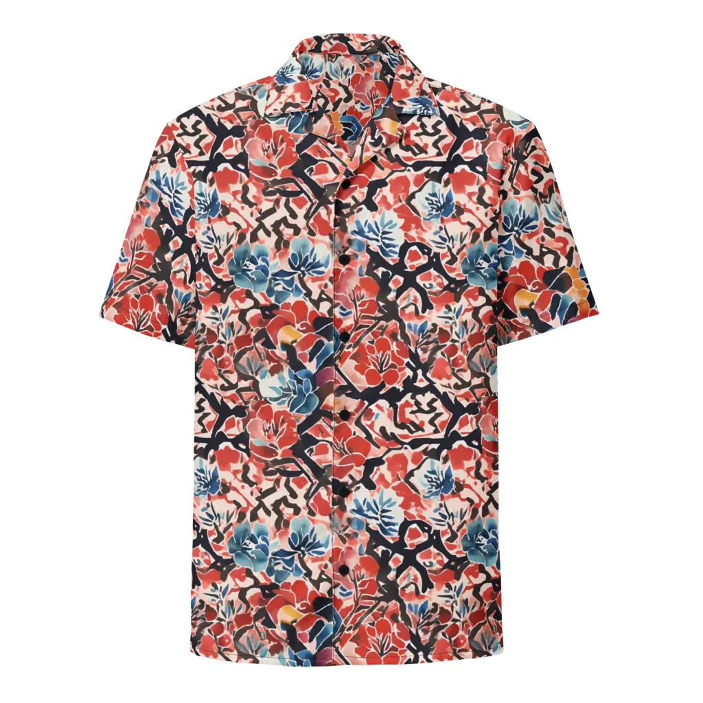 Crimson Brushwork on Button Shirt — Front