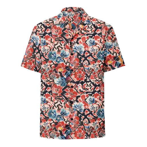 Crimson Brushwork on a Button Shirt