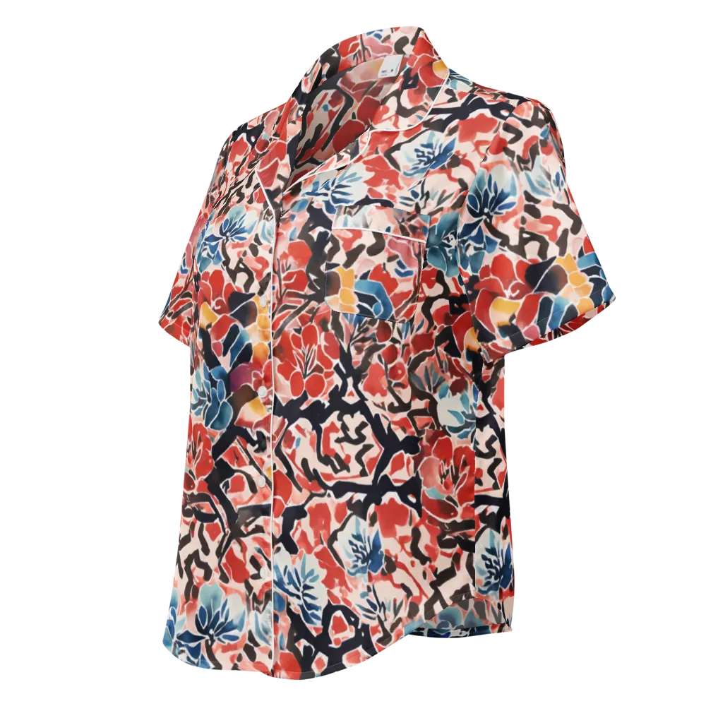 Crimson Brushwork on Women's Short Sleeve Pajama Top — Left Front