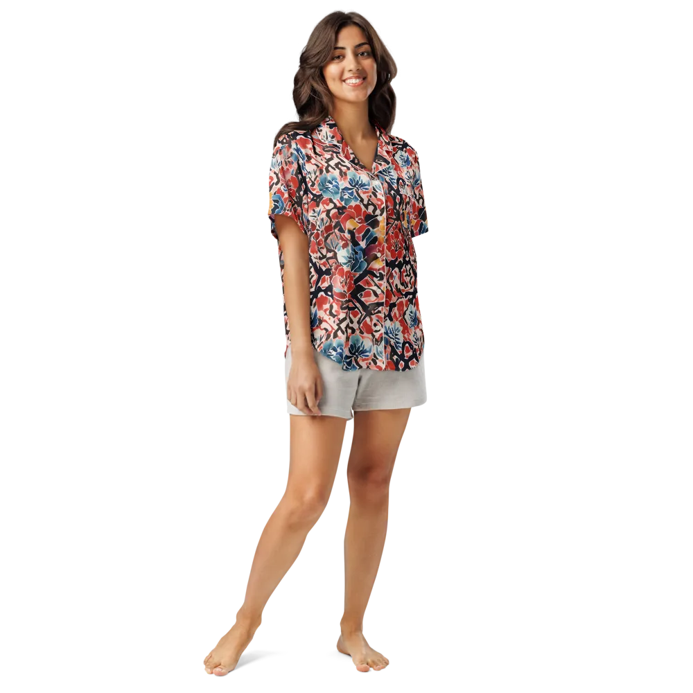 Crimson Brushwork on Women's Short Sleeve Pajama Top — Front