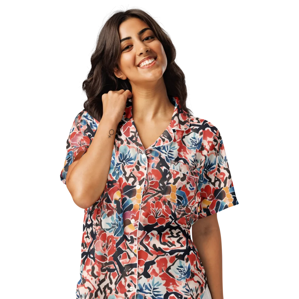 Crimson Brushwork on Women's Short Sleeve Pajama Top — Front