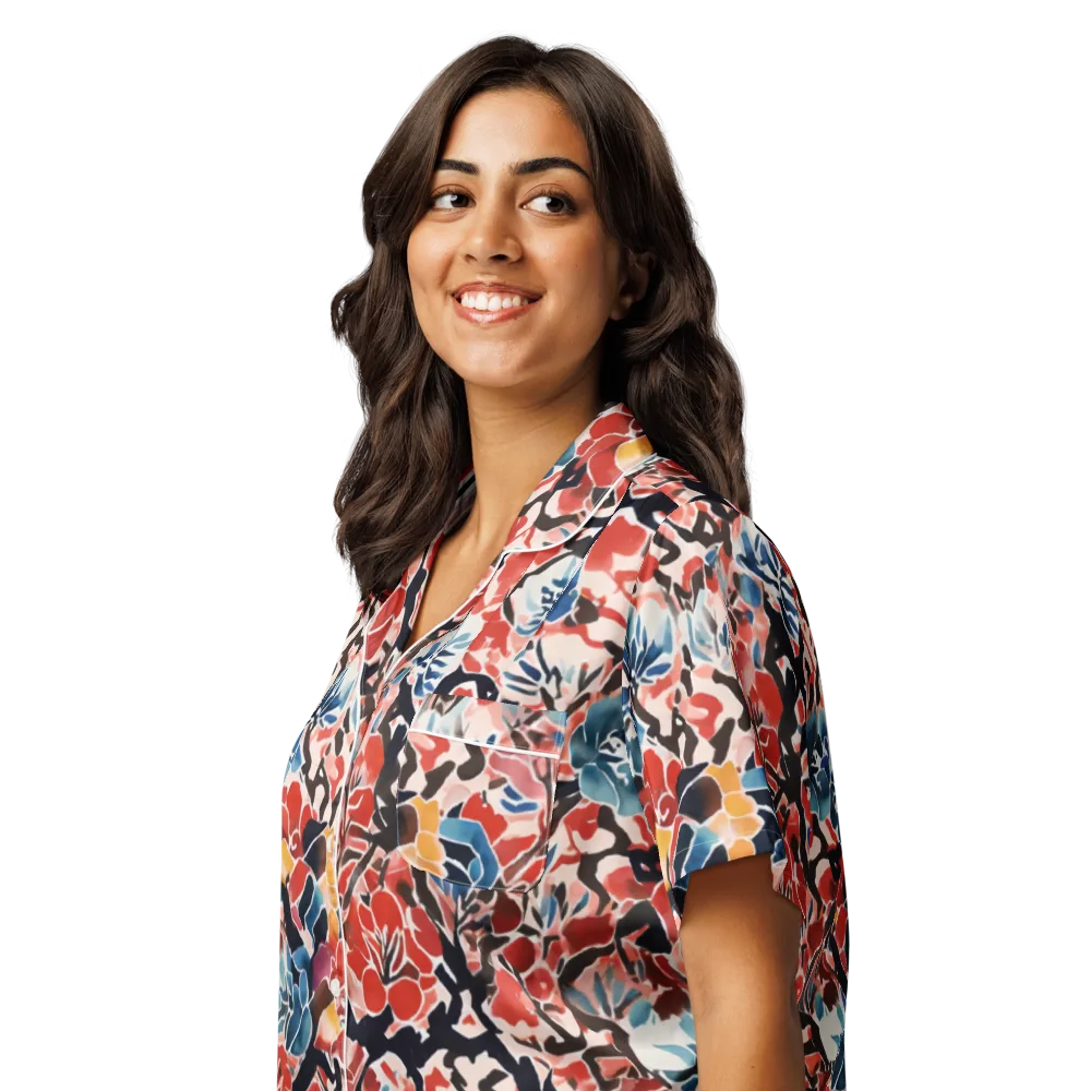 Crimson Brushwork on Women's Short Sleeve Pajama Top — Left Front